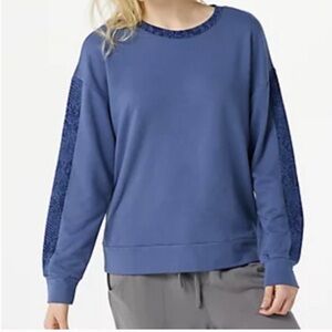 AnyBody Medium Indigo Cozy Knit French Terry Animal Print Sweatshirt Size L